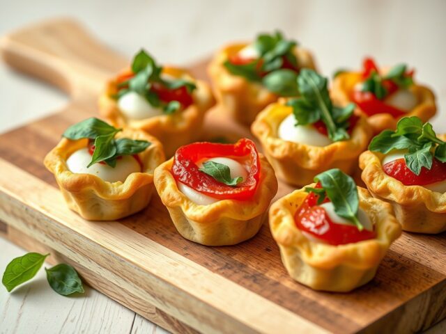 Bladerdeeghapjes met paprika, rucola en mozarella