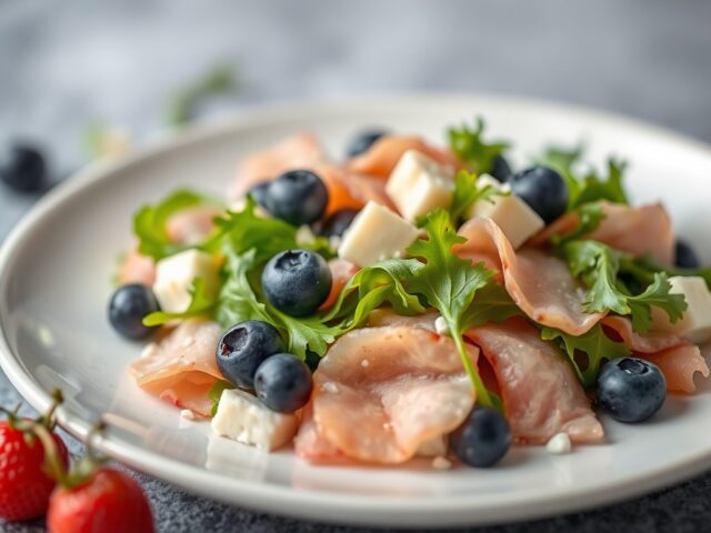 Blauwe kaassalade met blauwe bessen en (zieopm)