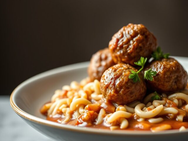 Bleekselderij met gehaktballetjes in saus