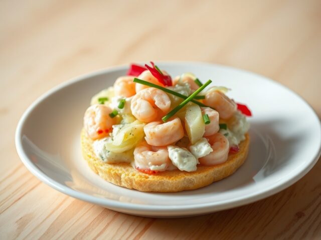 Blini met garnaalsalade