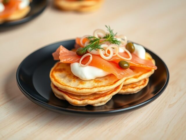 Blini’s met crème fraîche en gerookte zalm