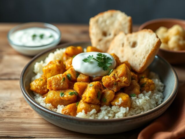 Bloemkool aardappelcurry met zelfgemaakt Naanbrood en Raita