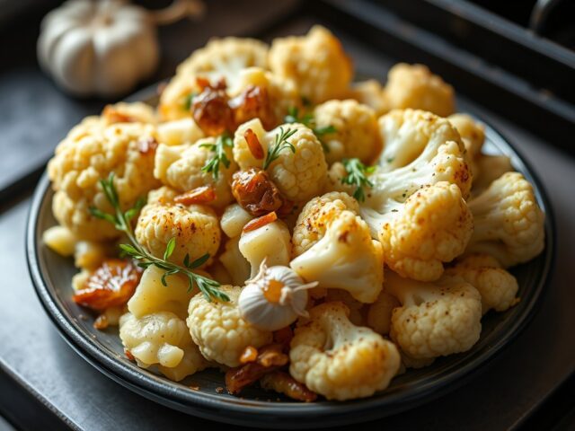 Bloemkool en schaaldieren uit de oven — AI-gegenereerde illustratie