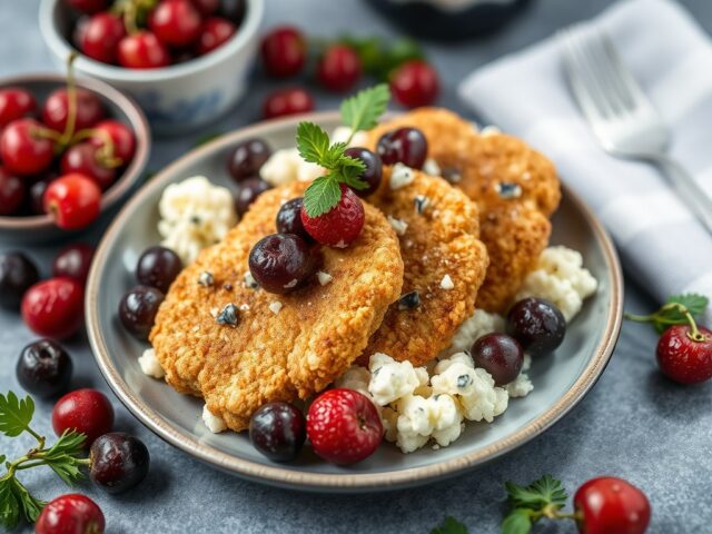 Bloemkool met blauwe kaas en gepaneerde filets