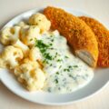 Bloemkool met blauwe kaassaus en gepaneerde filets