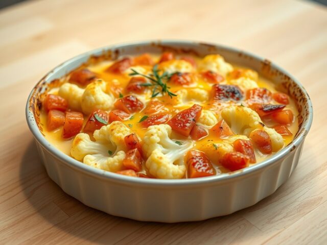 Bloemkool met tomaten en ham