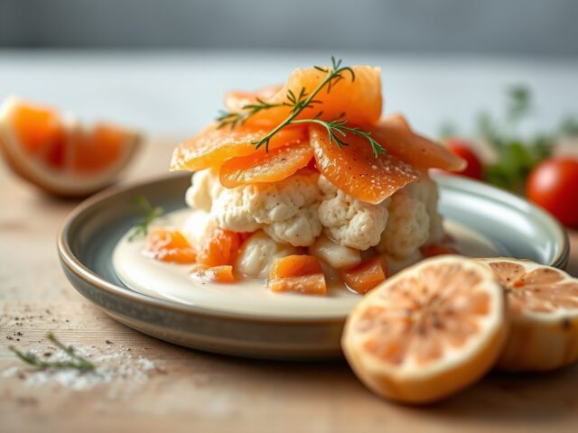 Bloemkoolbavarois in zalm met Sevruga kaviaar