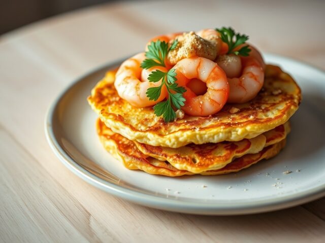 Bloemkoolpannenkoekjes met garnalen