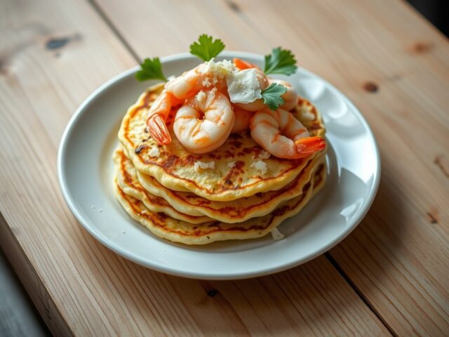 Bloemkoolpannenkoekjes met garnalen