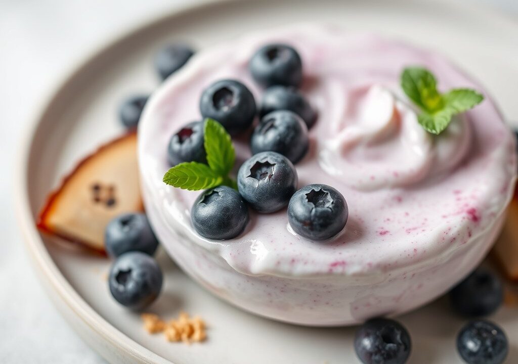 Blueberry-cocos yopu, AI-gegenereerde illustratie