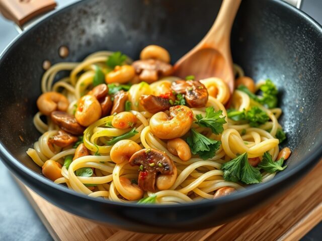 Boerenkool met cashewnoten uit de wok — AI-gegenereerde illustratie