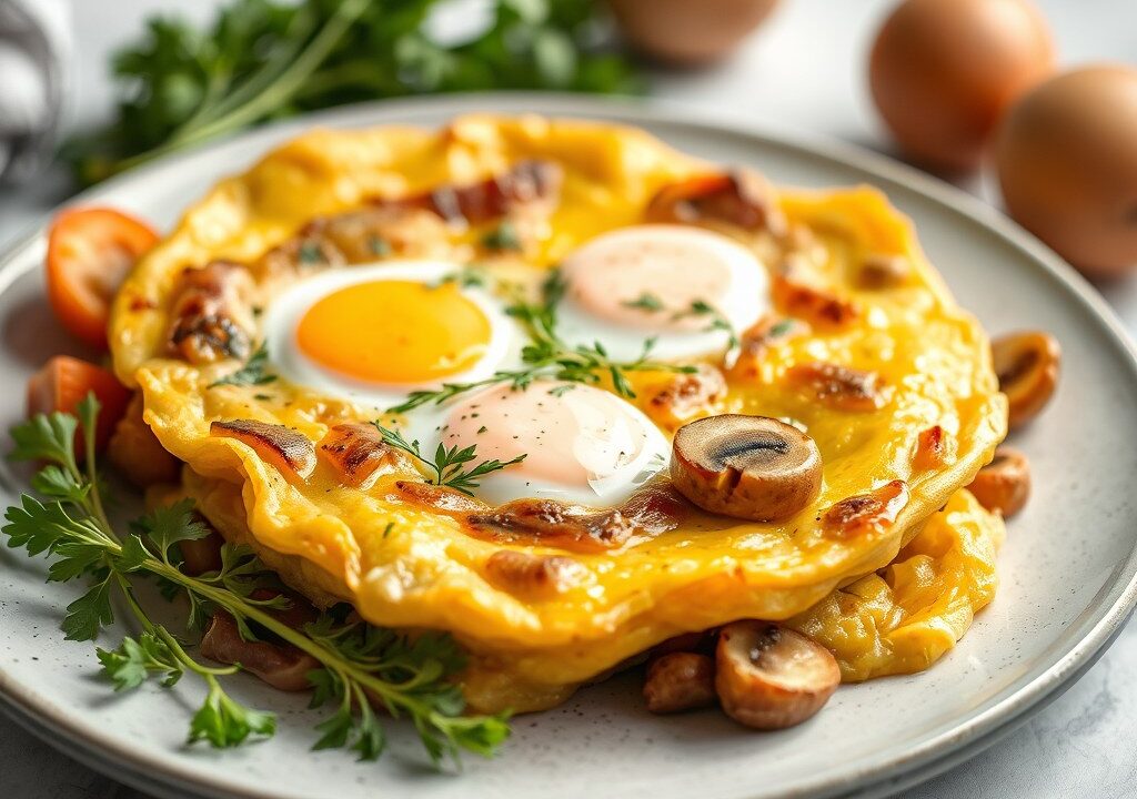 Boerenomelet met groenten — AI-gegenereerde illustratie