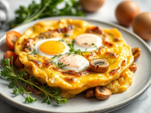 Boerenomelet met groenten — AI-gegenereerde illustratie
