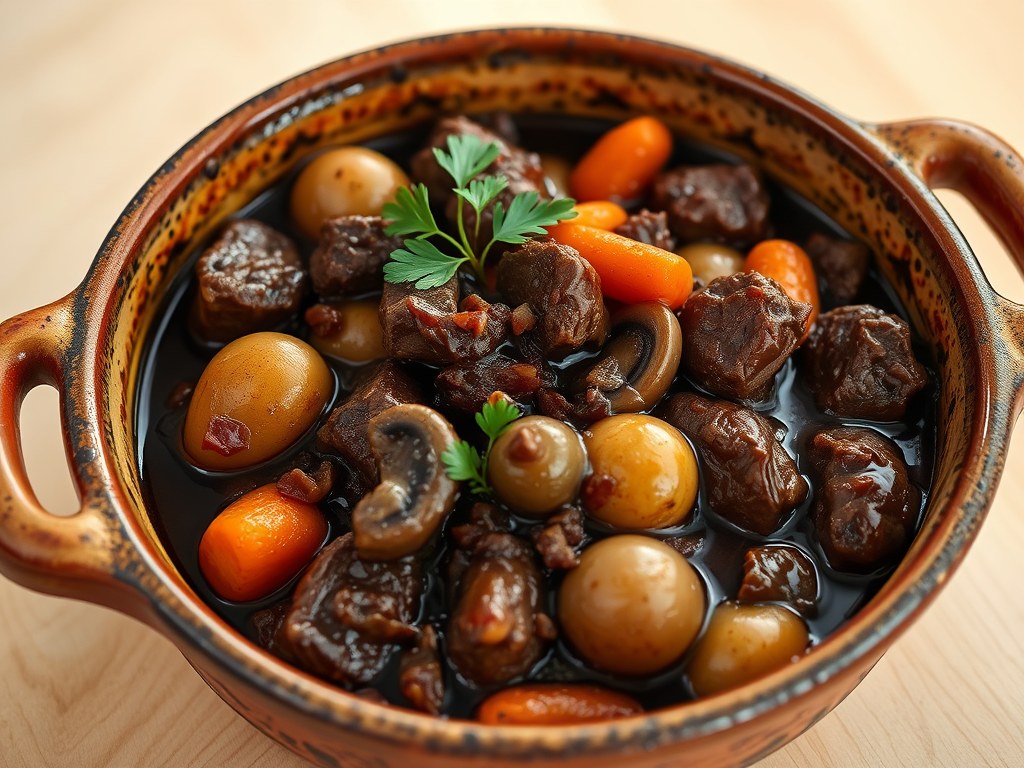 Boeuf bourguignon, AI-gegenereerde illustratie