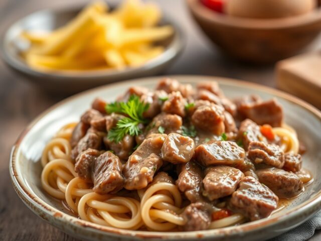 Boeuf Stroganoff — AI-gegenereerde illustratie
