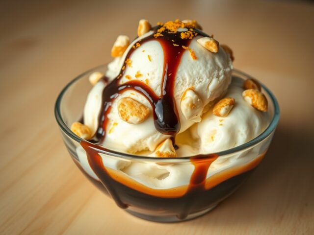 Bokkepootjesijs met chocoladesaus