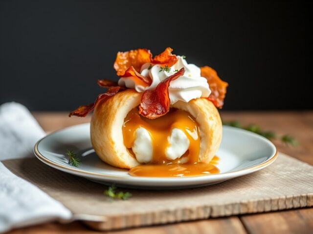 Bombe van brie met bacon en karamelsaus