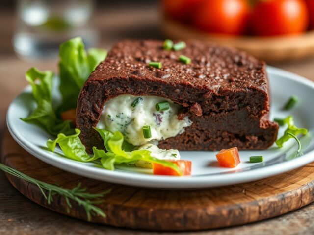 Bonbon van ardennerham gevuld met salade, kruidenkaas