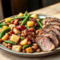 Bonen-aardappelsalade met gegrilde lamsfilet
