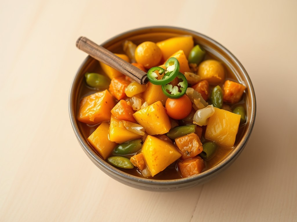Bonte groentecurry, AI-gegenereerde illustratie