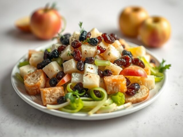 Boomgaardsalade met oude kaas en bleekselderij