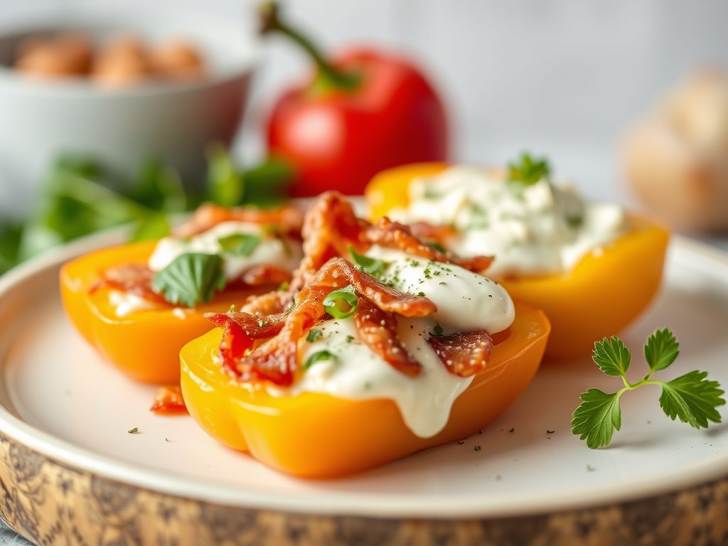 Borrelglaasje paprika- kaas- spekjes, AI-gegenereerde illustratie