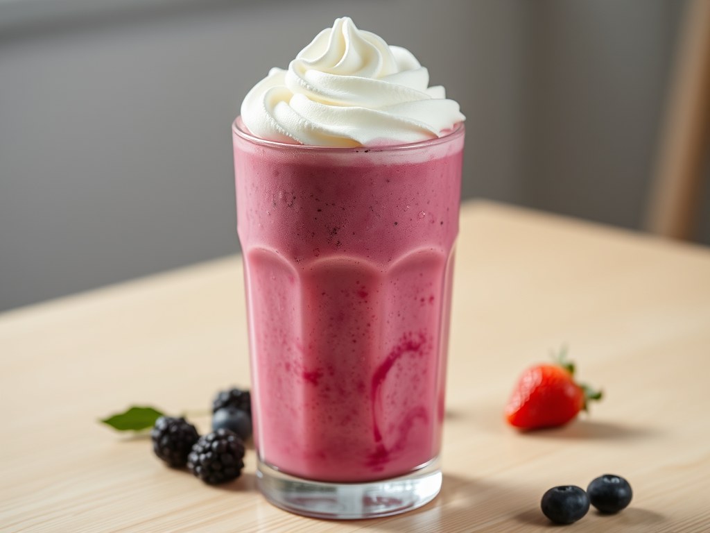 Bosvruchtenshake met yoghurt, AI-gegenereerde illustratie
