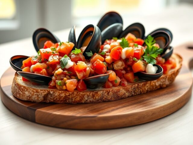 Boterham met mosselen en tomatentartaar