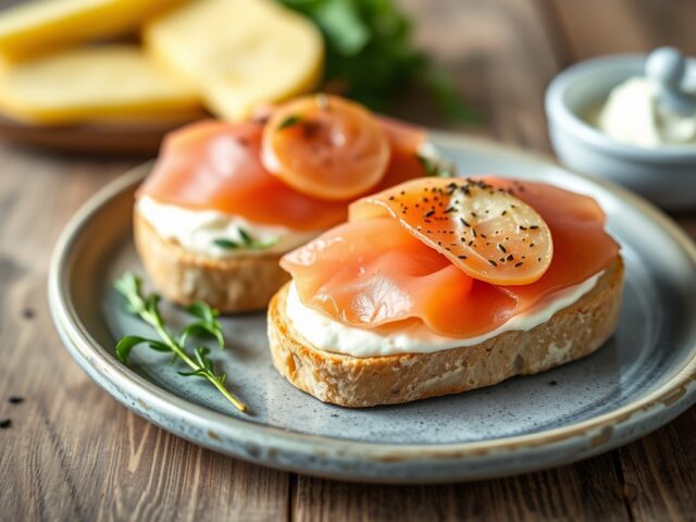 Boterham met roomkaas en zalm — AI-gegenereerde illustratie