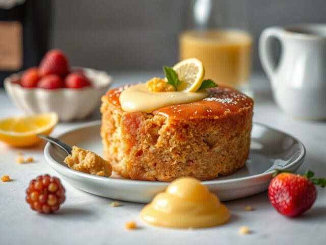 Boterkoek met Rum, custard