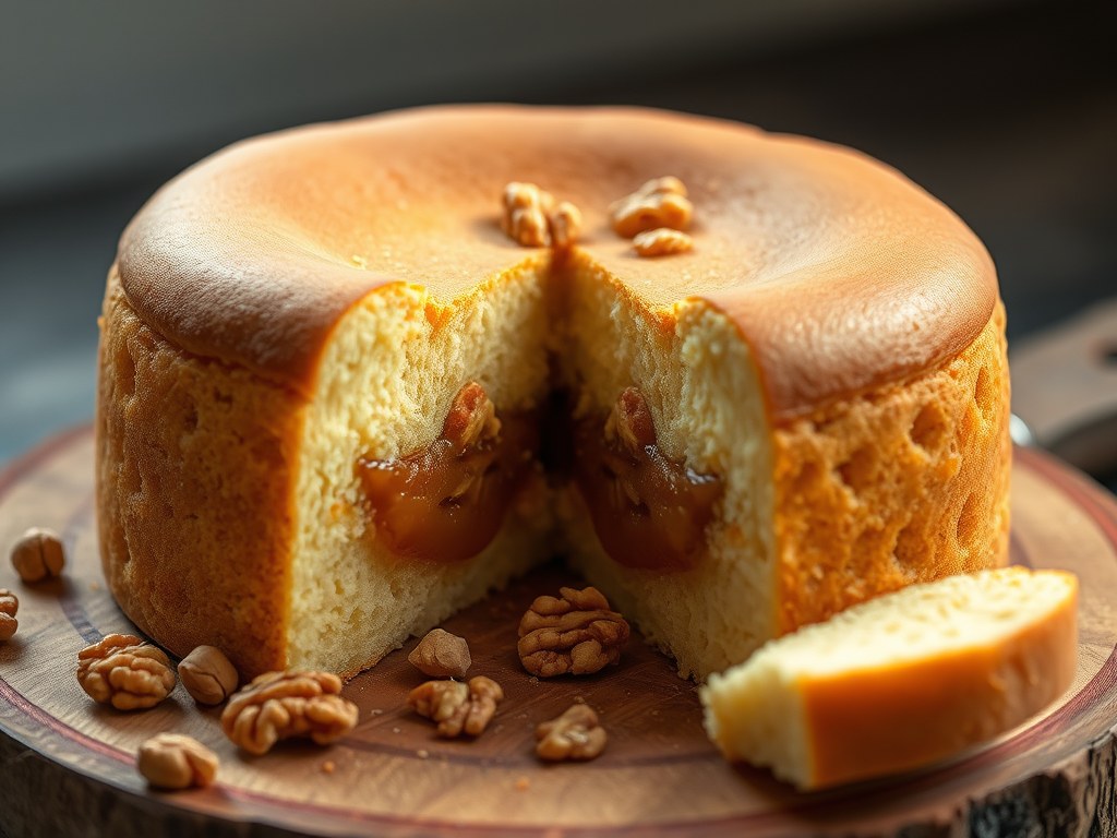 Boterkoek walnoot-caramelvulling, AI-gegenereerde illustratie