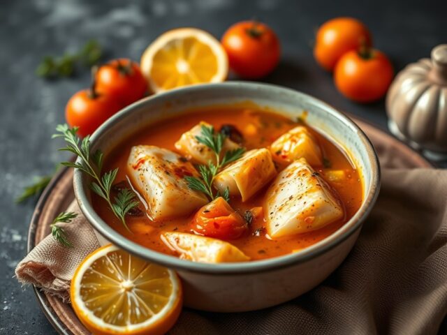 Bouillabaisse (vissoep) — AI-gegenereerde illustratie