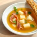 Bouillon met meloen en ham