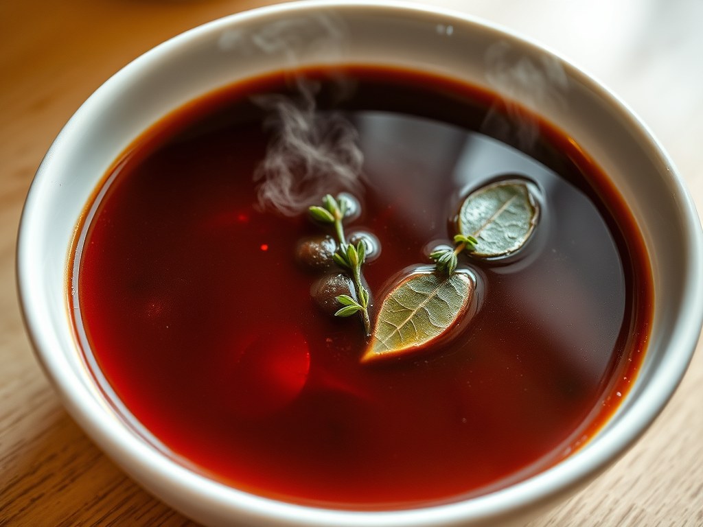 Bouillon met port, AI-gegenereerde illustratie