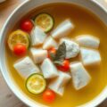 Bouillon met vis en courgette
