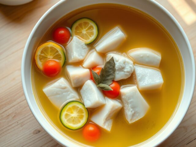 Bouillon met vis en courgette