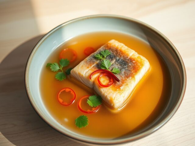 Bouillon met zalm en pepertjes