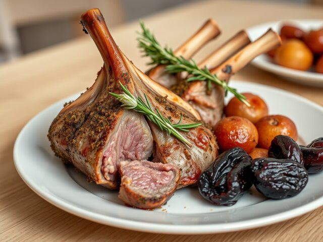 Bourgondische lamsrack met rode aardappelen