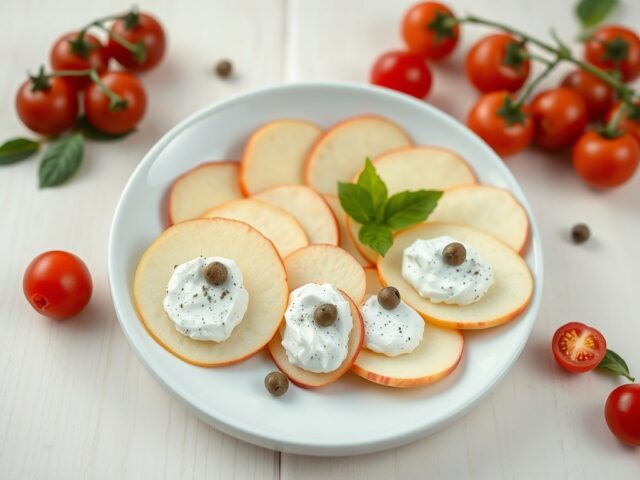 Boursin spread van kappertjes en basilicum op appe