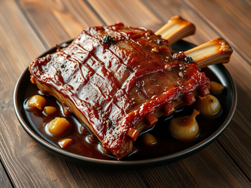Braai van Varkensrib met Bot-Zwoerd-Spek, AI-gegenereerde illustratie