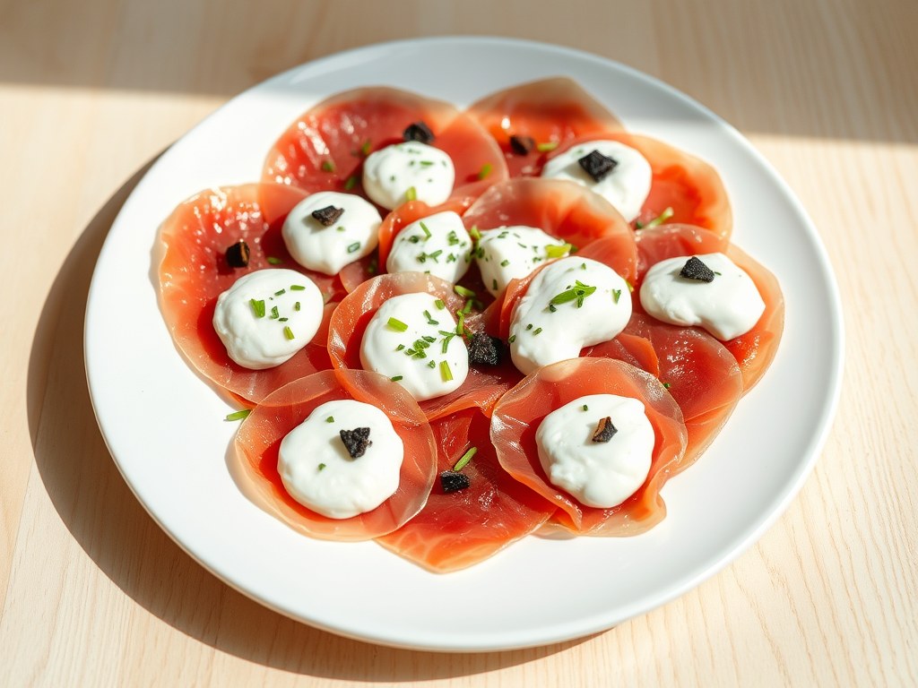 Bressaola met truffelcrème, AI-gegenereerde illustratie