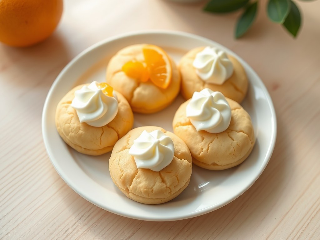 Bretoense koekjes met vanilleslagroom en clementines, AI-gegenereerde illustratie