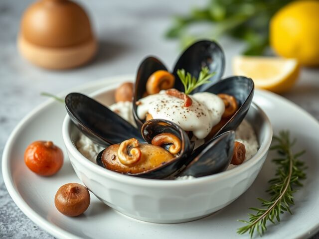 Bretonse mosselen à la crème — AI-gegenereerde illustratie