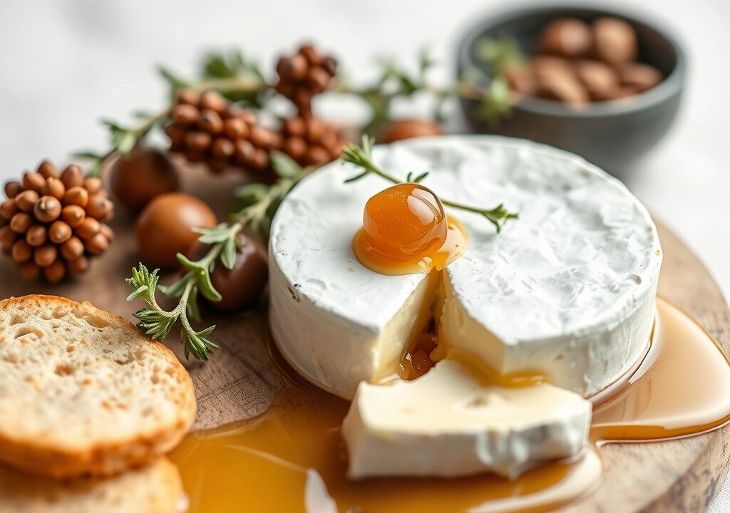 Brie met tijmhoning en druiven, AI-gegenereerde illustratie