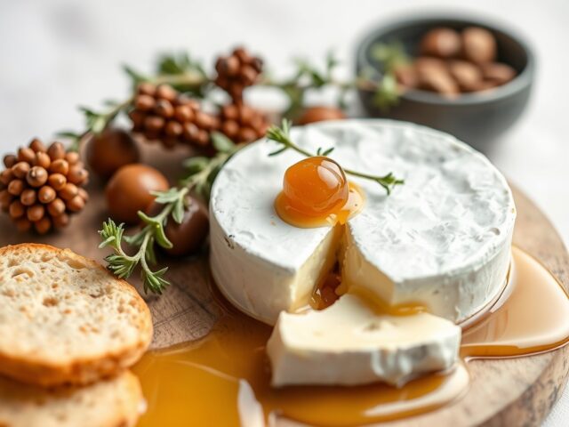 Brie met tijmhoning en druiven — AI-gegenereerde illustratie