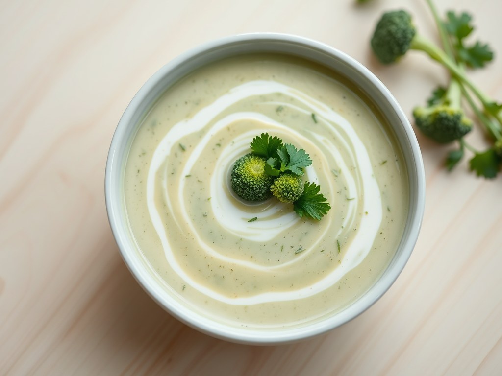 Broccoli-bloemkoolvelouté, AI-gegenereerde illustratie