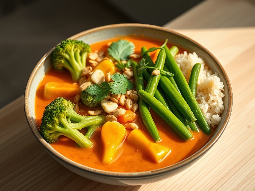 Broccoli in rode Curry, AI-gegenereerde illustratie