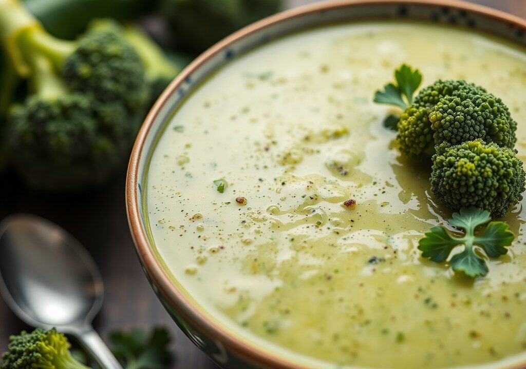 Broccoli-komkommersoep, AI-gegenereerde illustratie