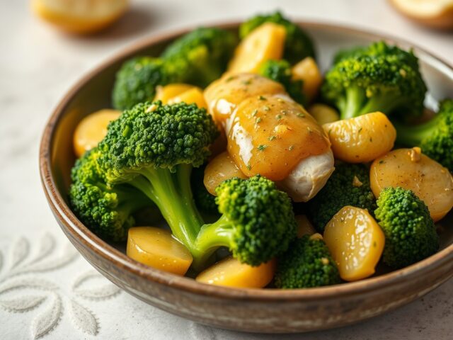 Broccoli met kipkerrieragout — AI-gegenereerde illustratie