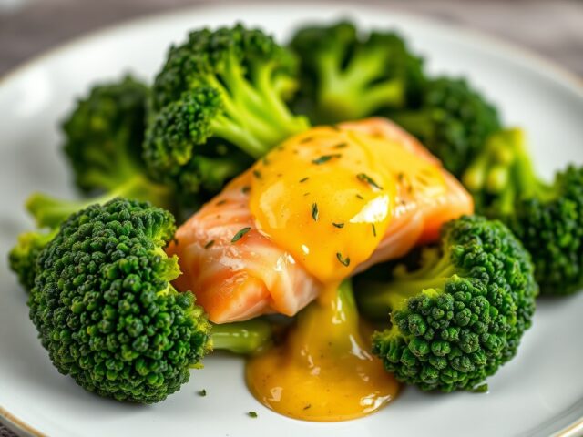 Broccoli met zalm en saffraansaus